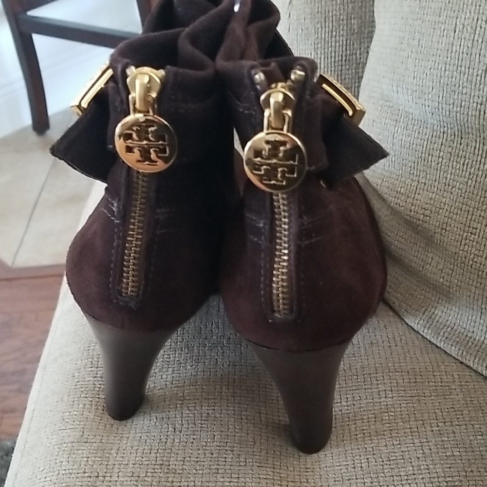 Tory Burch Dark Brown Suede Heeled Boots - Picture 3 of 7